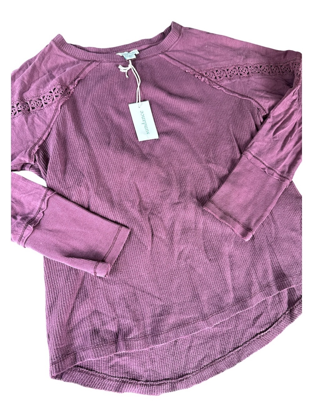 Sundance Waffle knit lace trim long sleeve T-shirt Boho style NwT small